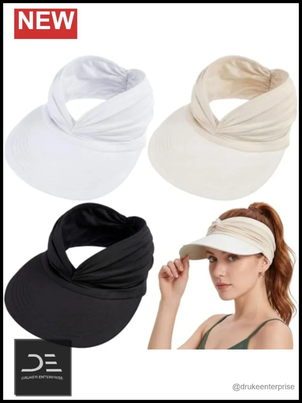 3 Pack Sun Visor Hats UPF50+ Polyester Large Brim Ponytail Golf Hat